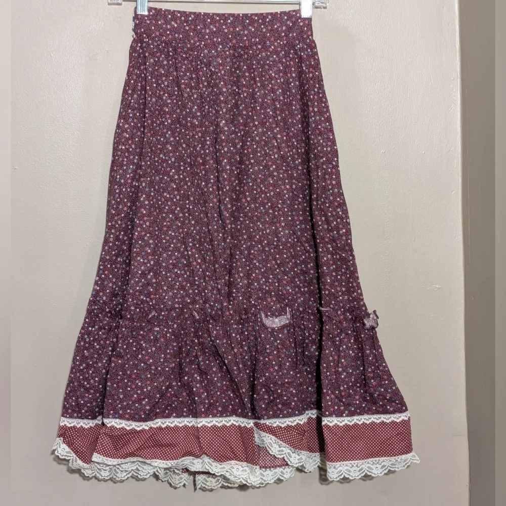 Gunnies By Jessica 70s Burgundy Prairie Western Skirt Size:5 - Picture 2 of 7